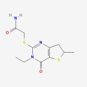 molecular formula C11H15N3O2S2 B2819992 2-((3-乙基-6-甲基-4-氧代-3,4,6,7-四氢噻吩[3,2-d]嘧啶-2-基)硫)乙酰胺 CAS No. 851409-59-1