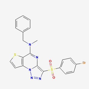 molecular formula C21H16BrN5O2S2 B2820002 N-苄基-3-[(4-溴苯基)磺酰]-N-甲基噻吩[2,3-e][1,2,3]三唑并[1,5-a]嘧啶-5-胺 CAS No. 892749-67-6