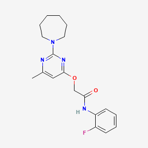molecular formula C19H23FN4O2 B2820010 2-((2-(氮杂庚烷-1-基)-6-甲基嘧啶-4-基)氧基)-N-(2-氟苯基)乙酰胺 CAS No. 1226445-14-2
