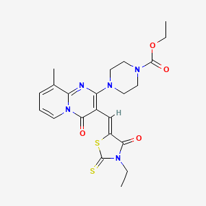molecular formula C22H25N5O4S2 B2820023 (Z)-ethyl 4-(3-((3-ethyl-4-oxo-2-thioxothiazolidin-5-ylidene)methyl)-9-methyl-4-oxo-4H-pyrido[1,2-a]pyrimidin-2-yl)piperazine-1-carboxylate CAS No. 607692-43-3