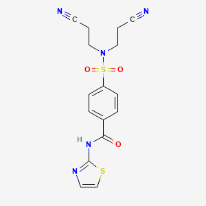 molecular formula C16H15N5O3S2 B2820026 4-(N,N-bis(2-cyanoethyl)sulfamoyl)-N-(thiazol-2-yl)benzamide CAS No. 313405-14-0