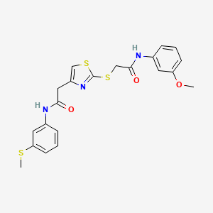 molecular formula C21H21N3O3S3 B2820035 N-(3-甲氧基苯基)-2-((4-(2-((3-(甲硫基)苯基)氨基)-2-氧代乙基)噻唑-2-基)硫代)乙酰胺 CAS No. 942000-34-2