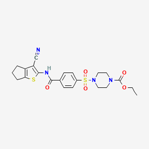 molecular formula C22H24N4O5S2 B2820048 ethyl 4-[4-[(3-cyano-5,6-dihydro-4H-cyclopenta[b]thiophen-2-yl)carbamoyl]phenyl]sulfonylpiperazine-1-carboxylate CAS No. 398998-82-8