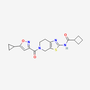 molecular formula C18H20N4O3S B2820050 N-(5-(5-cyclopropylisoxazole-3-carbonyl)-4,5,6,7-tetrahydrothiazolo[5,4-c]pyridin-2-yl)cyclobutanecarboxamide CAS No. 1428359-56-1