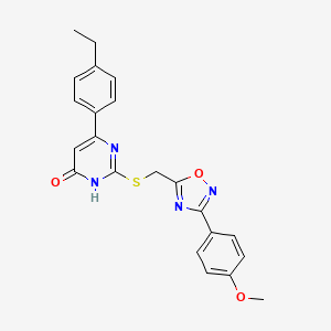 molecular formula C22H20N4O3S B2820053 6-(4-Ethylphenyl)-2-(((3-(4-methoxyphenyl)-1,2,4-oxadiazol-5-yl)methyl)thio)pyrimidin-4-ol CAS No. 1163293-92-2