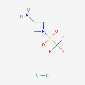 molecular formula C4H8ClF3N2O2S B2820070 1-(三氟甲基磺酰)氮杂环丁烷-3-胺；盐酸 CAS No. 2460754-96-3