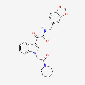 molecular formula C25H25N3O5 B2820085 N-(1,3-苯并二氧杂环-5-基甲基)-2-氧代-2-[1-(2-氧代-2-哌啶-1-基乙基)吲哚-3-基]乙酰胺 CAS No. 872861-28-4