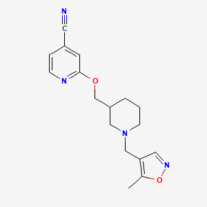 molecular formula C17H20N4O2 B2820105 2-[[1-[(5-Methyl-1,2-oxazol-4-yl)methyl]piperidin-3-yl]methoxy]pyridine-4-carbonitrile CAS No. 2380070-82-4