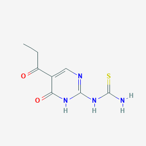 molecular formula C8H10N4O2S B2820108 N-(6-oxo-5-propionyl-1,6-dihydro-2-pyrimidinyl)thiourea CAS No. 861211-26-9