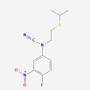 molecular formula C12H14FN3O2S B2820111 (4-Fluoro-3-nitrophenyl)-(2-propan-2-ylsulfanylethyl)cyanamide CAS No. 1825350-22-8