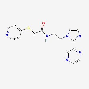 molecular formula C16H16N6OS B2820125 N-{2-[2-(pyrazin-2-yl)-1H-imidazol-1-yl]ethyl}-2-(pyridin-4-ylsulfanyl)acetamide CAS No. 2097868-34-1