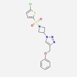 molecular formula C16H15ClN4O3S2 B2820144 1-(1-((5-chlorothiophen-2-yl)sulfonyl)azetidin-3-yl)-4-(phenoxymethyl)-1H-1,2,3-triazole CAS No. 2034406-62-5