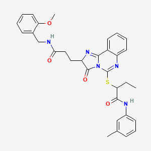 molecular formula C32H33N5O4S B2820161 2-{[2-(2-{[(2-甲氧基苯基)甲基]氨基甲酰}乙基)-3-氧代-2H,3H-咪唑并[1,2-c]喹唑啉-5-基]硫)-N-(3-甲基苯基)丁酰胺 CAS No. 1219431-11-4