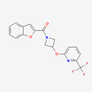 molecular formula C18H13F3N2O3 B2820163 Benzofuran-2-yl(3-((6-(trifluoromethyl)pyridin-2-yl)oxy)azetidin-1-yl)methanone CAS No. 2034584-53-5