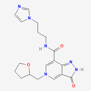 molecular formula C18H22N6O3 B2820173 N-(3-(1H-imidazol-1-yl)propyl)-3-oxo-5-((tetrahydrofuran-2-yl)methyl)-3,5-dihydro-2H-pyrazolo[4,3-c]pyridine-7-carboxamide CAS No. 1219902-85-8