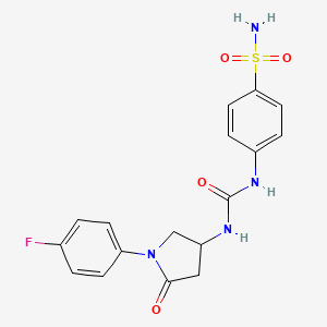 molecular formula C17H17FN4O4S B2820178 4-(3-(1-(4-Fluorophenyl)-5-oxopyrrolidin-3-yl)ureido)benzenesulfonamide CAS No. 891107-09-8