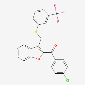 molecular formula C23H14ClF3O2S B2820192 (4-Chlorophenyl)[3-({[3-(trifluoromethyl)phenyl]sulfanyl}methyl)-1-benzofuran-2-yl]methanone CAS No. 338411-49-7