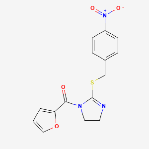 molecular formula C15H13N3O4S B2820194 furan-2-yl(2-((4-nitrobenzyl)thio)-4,5-dihydro-1H-imidazol-1-yl)methanone CAS No. 851802-59-0
