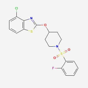 molecular formula C18H16ClFN2O3S2 B2820220 4-Chloro-2-((1-((2-fluorophenyl)sulfonyl)piperidin-4-yl)oxy)benzo[d]thiazole CAS No. 1286704-19-5