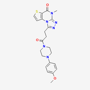 molecular formula C22H24N6O3S B2820230 1-(3-(4-(4-methoxyphenyl)piperazin-1-yl)-3-oxopropyl)-4-methylthieno[2,3-e][1,2,4]triazolo[4,3-a]pyrimidin-5(4H)-one CAS No. 892280-65-8