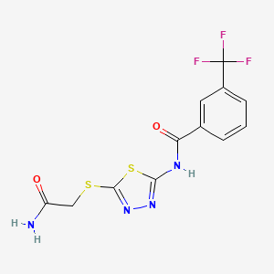 molecular formula C12H9F3N4O2S2 B2820243 N-[5-(2-氨基-2-氧代乙基)硫代-1,3,4-噻二唑-2-基]-3-(三氟甲基)苯甲酰胺 CAS No. 868973-46-0