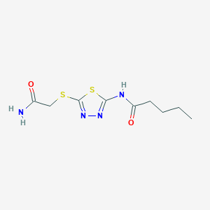 molecular formula C9H14N4O2S2 B2820260 N-[5-(2-amino-2-oxoethyl)sulfanyl-1,3,4-thiadiazol-2-yl]pentanamide CAS No. 893345-87-4