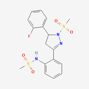 molecular formula C17H18FN3O4S2 B2820287 N-{2-[5-(2-fluorophenyl)-1-methanesulfonyl-4,5-dihydro-1H-pyrazol-3-yl]phenyl}methanesulfonamide CAS No. 923179-78-6