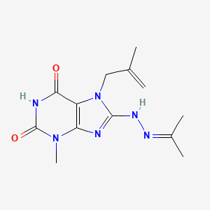 molecular formula C13H18N6O2 B2820288 3-Methyl-7-(2-methylprop-2-enyl)-8-(2-propan-2-ylidenehydrazinyl)purine-2,6-dione CAS No. 332099-13-5