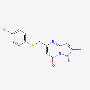 molecular formula C14H12ClN3OS B2820307 5-{[(4-Chlorophenyl)sulfanyl]methyl}-2-methylpyrazolo[1,5-a]pyrimidin-7-ol CAS No. 691868-61-8