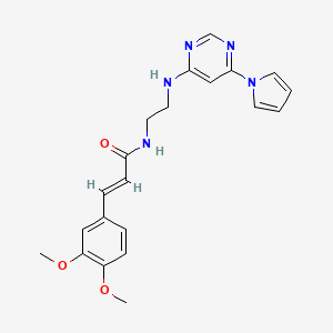 molecular formula C21H23N5O3 B2820320 (E)-N-(2-((6-(1H-吡咯-1-基)嘧啶-4-基)氨基)乙基)-3-(3,4-二甲氧基苯基)丙烯酰胺 CAS No. 1396892-15-1