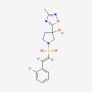 molecular formula C15H16ClN3O4S B2820322 1-[(E)-2-(2-Chlorophenyl)ethenyl]sulfonyl-3-(3-methyl-1,2,4-oxadiazol-5-yl)pyrrolidin-3-ol CAS No. 2111906-65-9
