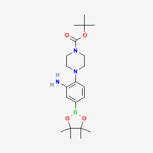 molecular formula C21H34BN3O4 B2820328 Tert-butyl 4-[2-amino-4-(tetramethyl-1,3,2-dioxaborolan-2-YL)phenyl]piperazine-1-carboxylate CAS No. 2096997-04-3