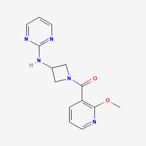 molecular formula C14H15N5O2 B2820329 (2-Methoxypyridin-3-yl)(3-(pyrimidin-2-ylamino)azetidin-1-yl)methanone CAS No. 2320380-26-3
