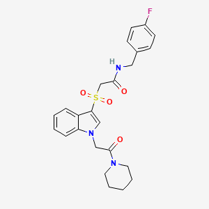molecular formula C24H26FN3O4S B2820341 N-(4-fluorobenzyl)-2-((1-(2-oxo-2-(piperidin-1-yl)ethyl)-1H-indol-3-yl)sulfonyl)acetamide CAS No. 878057-66-0