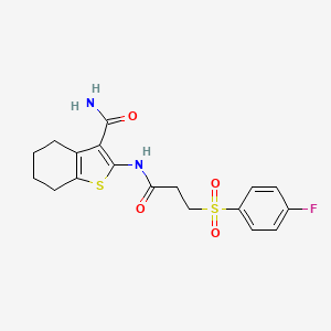 molecular formula C18H19FN2O4S2 B2820350 2-(3-((4-Fluorophenyl)sulfonyl)propanamido)-4,5,6,7-tetrahydrobenzo[b]thiophene-3-carboxamide CAS No. 895475-05-5