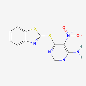 molecular formula C11H7N5O2S2 B2820369 6-(1,3-苯并噻唑-2-基硫代)-5-硝基嘧啶-4-胺 CAS No. 450346-39-1