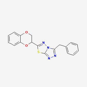 molecular formula C18H14N4O2S B2820371 3-Benzyl-6-(2,3-dihydro-1,4-benzodioxin-2-yl)[1,2,4]triazolo[3,4-b][1,3,4]thiadiazole CAS No. 723737-35-7