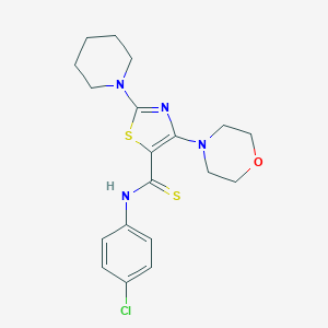 molecular formula C19H23ClN4OS2 B282038 N-(4-chlorophenyl)-4-(4-morpholinyl)-2-(1-piperidinyl)-1,3-thiazole-5-carbothioamide 