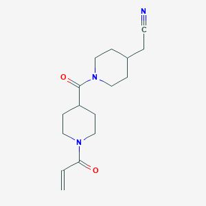 molecular formula C16H23N3O2 B2820391 2-[1-(1-Prop-2-enoylpiperidine-4-carbonyl)piperidin-4-yl]acetonitrile CAS No. 2361684-31-1