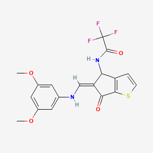 molecular formula C18H15F3N2O4S B2820401 N-[(5Z)-5-[(3,5-dimethoxyanilino)methylidene]-6-oxo-4H-cyclopenta[b]thiophen-4-yl]-2,2,2-trifluoroacetamide CAS No. 865659-11-6