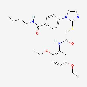 molecular formula C26H32N4O4S B2820415 N-丁基-4-(2-((2-((2,5-二乙氧苯基)氨基)-2-氧乙基)硫代)-1H-咪唑-1-基)苯甲酰胺 CAS No. 1207013-74-8