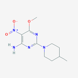molecular formula C11H17N5O3 B2820423 6-甲氧基-2-(4-甲基哌啶-1-基)-5-硝基嘧啶-4-胺 CAS No. 682776-71-2