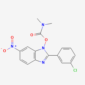 molecular formula C16H13ClN4O4 B2820425 2-(3-chlorophenyl)-1-{[(dimethylamino)carbonyl]oxy}-6-nitro-1H-1,3-benzimidazole CAS No. 860649-46-3