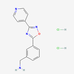 molecular formula C14H14Cl2N4O B2820427 [3-(3-吡啶-4-基-1,2,4-噁二唑-5-基)苯基]甲胺;二盐酸盐 CAS No. 1803570-79-7