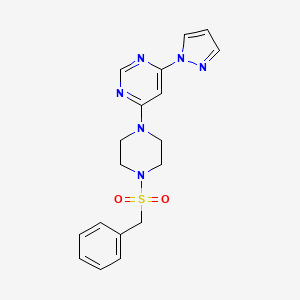 molecular formula C18H20N6O2S B2820440 4-(4-(benzylsulfonyl)piperazin-1-yl)-6-(1H-pyrazol-1-yl)pyrimidine CAS No. 1171383-93-9