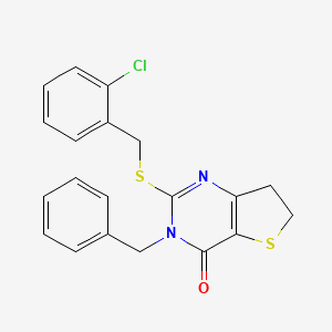 molecular formula C20H17ClN2OS2 B2820443 3-Benzyl-2-[(2-chlorophenyl)methylsulfanyl]-6,7-dihydrothieno[3,2-d]pyrimidin-4-one CAS No. 877618-96-7