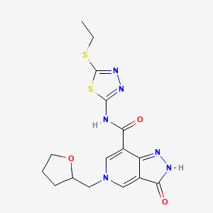 molecular formula C16H18N6O3S2 B2820447 N-(5-(ethylthio)-1,3,4-thiadiazol-2-yl)-3-oxo-5-((tetrahydrofuran-2-yl)methyl)-3,5-dihydro-2H-pyrazolo[4,3-c]pyridine-7-carboxamide CAS No. 1207019-22-4