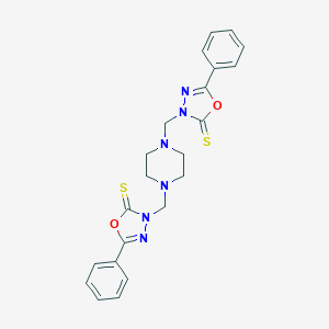 molecular formula C22H22N6O2S2 B282045 5-phenyl-3-({4-[(5-phenyl-2-thioxo-1,3,4-oxadiazol-3(2H)-yl)methyl]-1-piperazinyl}methyl)-1,3,4-oxadiazole-2(3H)-thione 