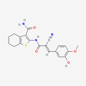 molecular formula C20H19N3O4S B2820452 (E)-2-(2-cyano-3-(3-hydroxy-4-methoxyphenyl)acrylamido)-4,5,6,7-tetrahydrobenzo[b]thiophene-3-carboxamide CAS No. 868154-75-0