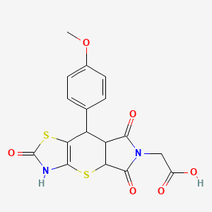 molecular formula C17H14N2O6S2 B2820459 2-[8-(4-Methoxyphenyl)-5,10,12-trioxo-2,6-dithia-4,11-diazatricyclo[7.3.0.0^{3,7}]dodec-3(7)-en-11-yl]acetic acid CAS No. 1005279-58-2